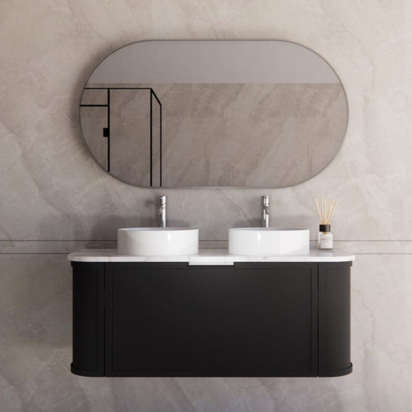 ABS HOUSTON Curved Wall Hung Vanity (Matte Black) (1200mm Double)