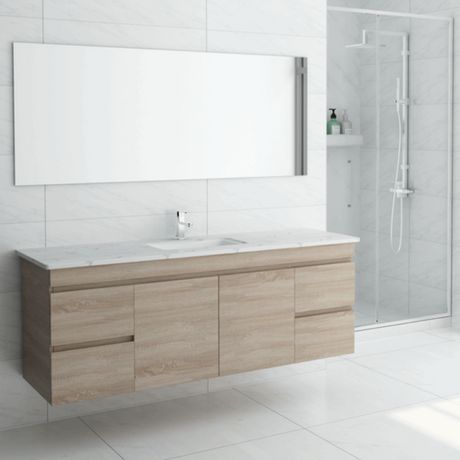 ABS MF Light American Oak Single Bowl Wall Hung Vanity 1500mm