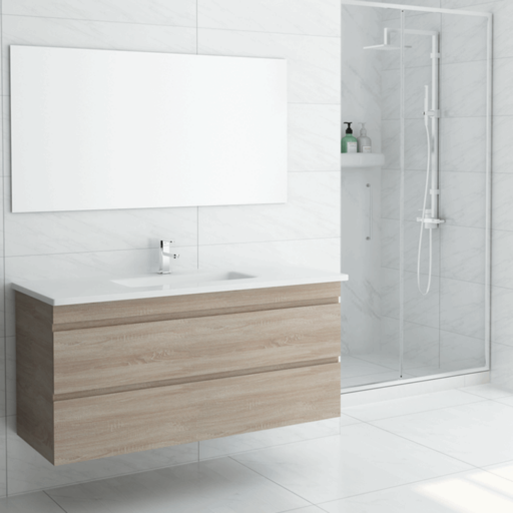 ABS MF Light American Oak Wall Hung Single Bowl Vanity 1200mm