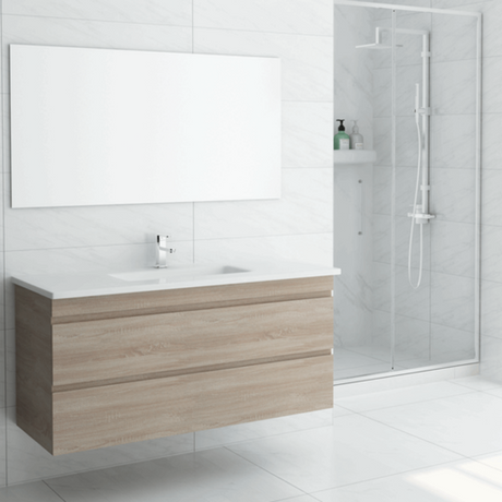ABS MF Light American Oak Wall Hung Single Bowl Vanity 1200mm