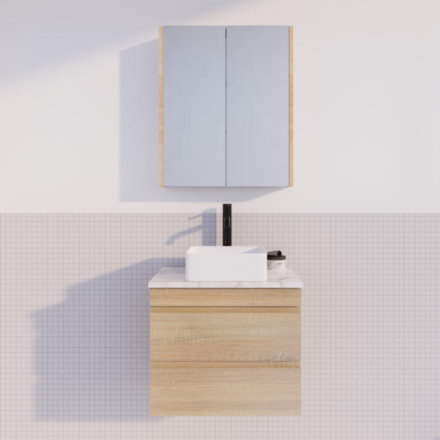 ABS MF Light American Oak Wall Hung Vanity 600mm