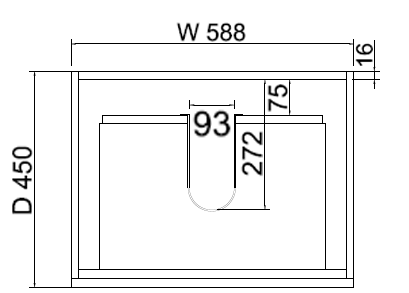 ABS MF Light American Oak Wall Hung Vanity 600mm drawing