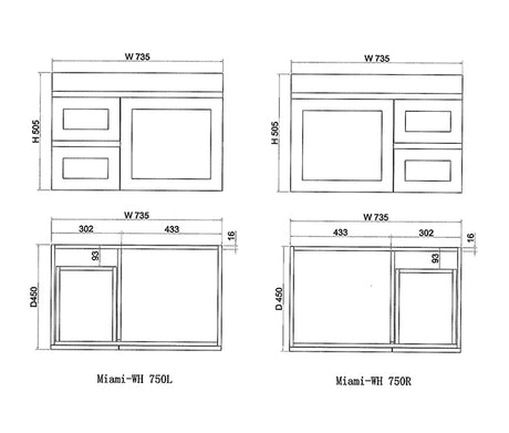 ABS MIAMI Matt White Wall Hung Vanity 750mm