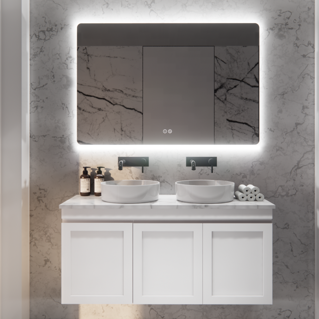 ABS MIAMI Matt White Wall Hung Vanity Double Bowl 1200mm