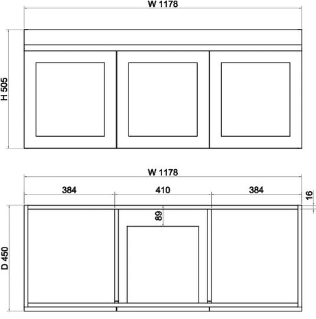 ABS MIAMI Matt White Wall Hung Vanity Double Bowl 1200mm drawing