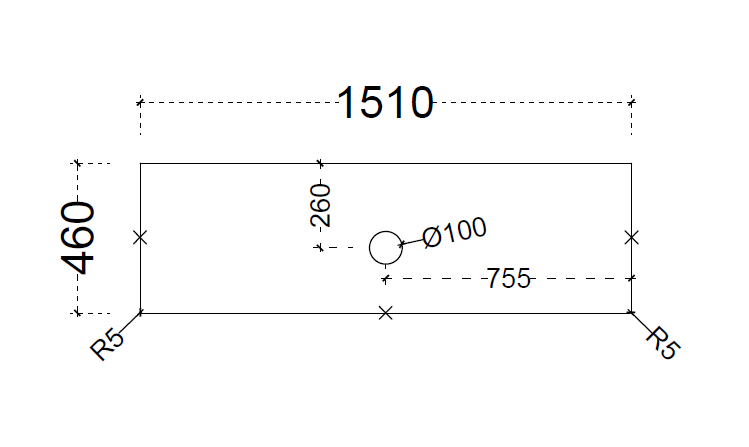 ABS Stone Top 1500 Single Bowl-Drawing