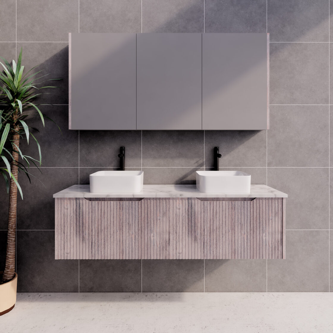 ABS VIENNA Wall Hung Double Bowl Vanity 1500mm (White Oak)