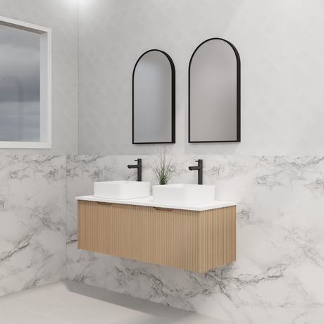ABS Vienna Wall Hung Double Bowl Vanity 1200mm (American Oak)
