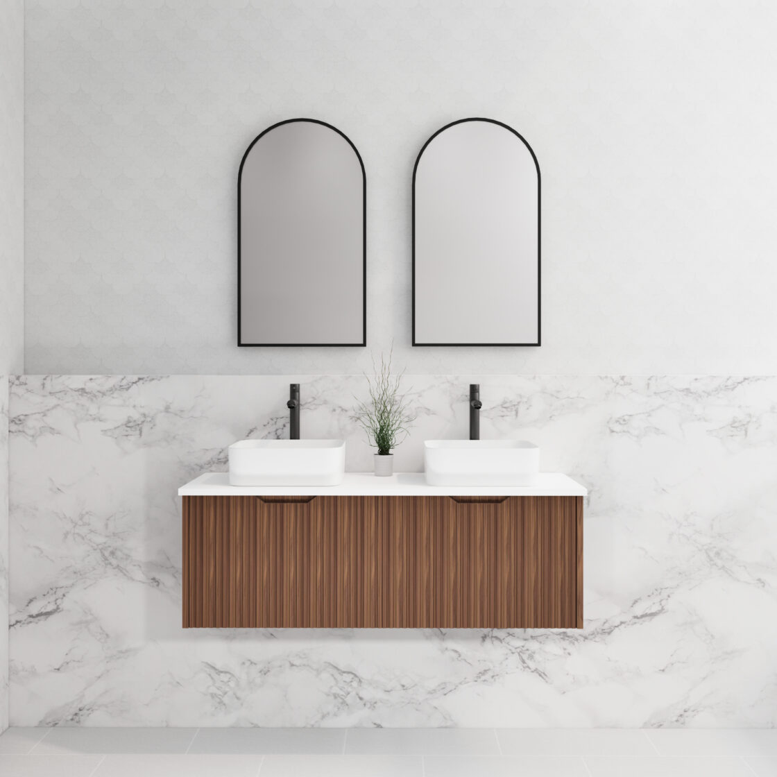 ABS Vienna Wall Hung Double Bowl Vanity 1200mm (Brown Oak)