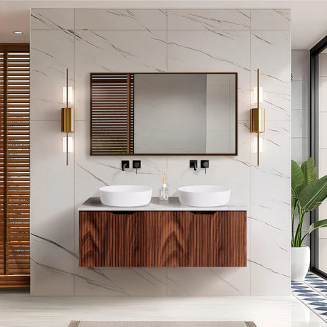 ABS Vienna Wall Hung Double Bowl Vanity 1200mm (Brown Oak)
