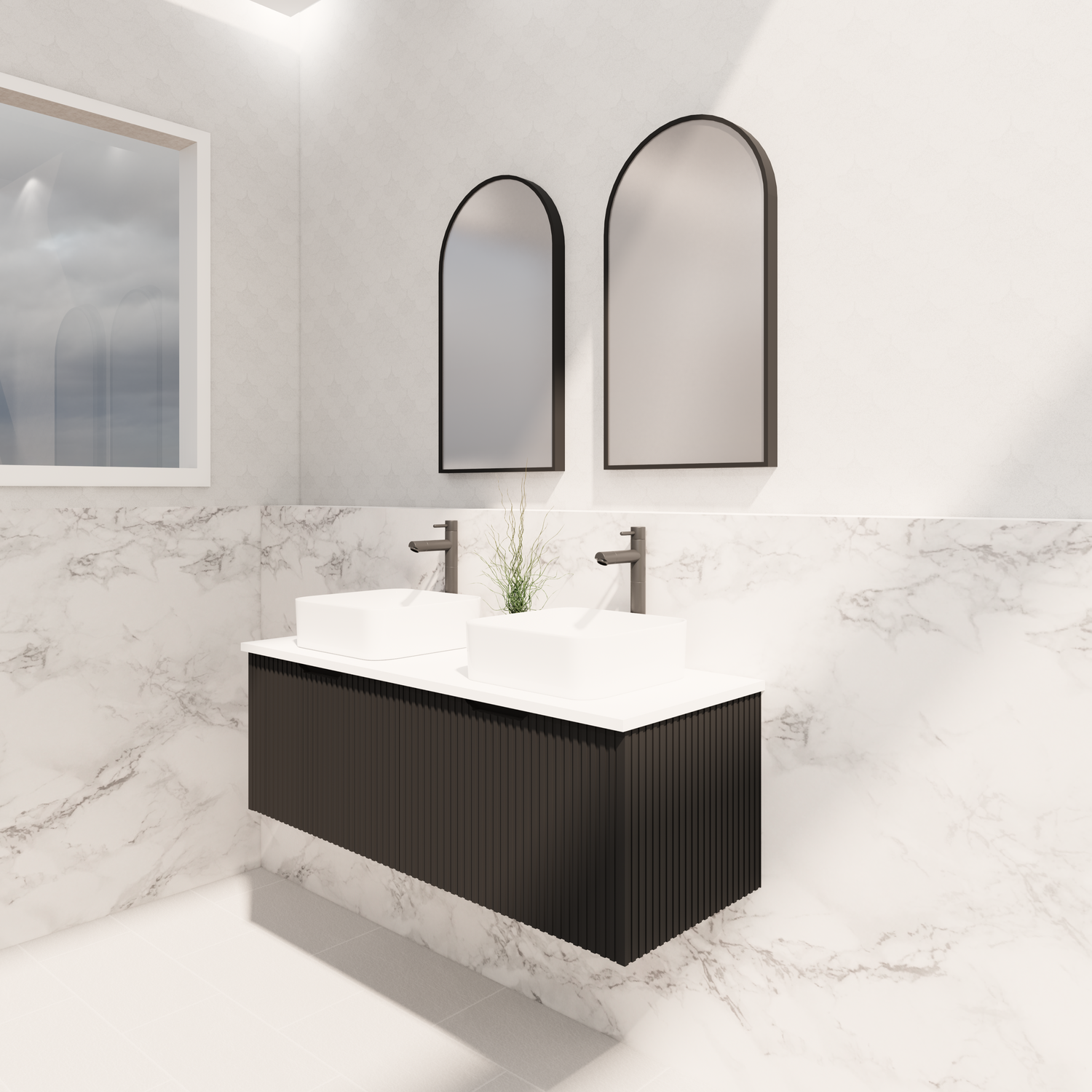 ABS Vienna Wall Hung Double Bowl Vanity 1200mm (Matte Black)