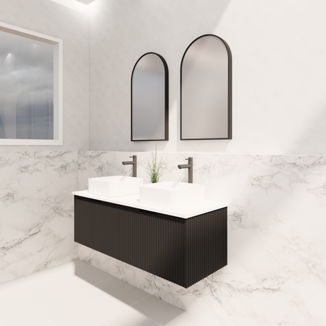 ABS Vienna Wall Hung Double Bowl Vanity 1200mm (Matte Black)