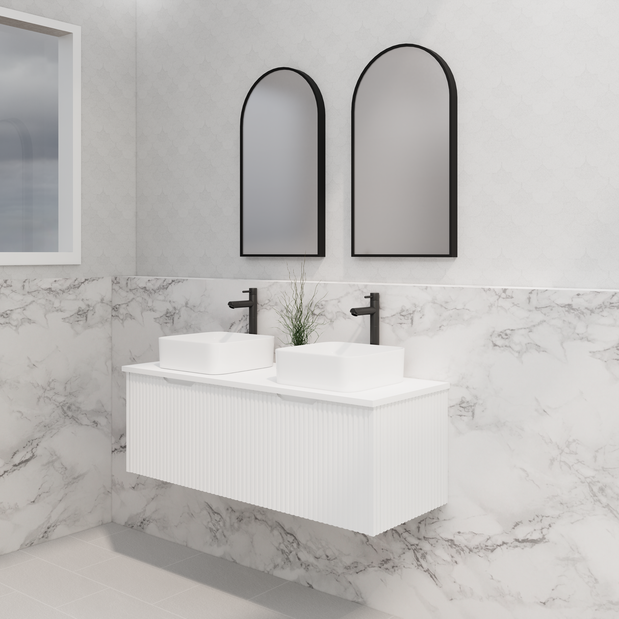 ABS Vienna Wall Hung Double Bowl Vanity 1200mm (Matte White)