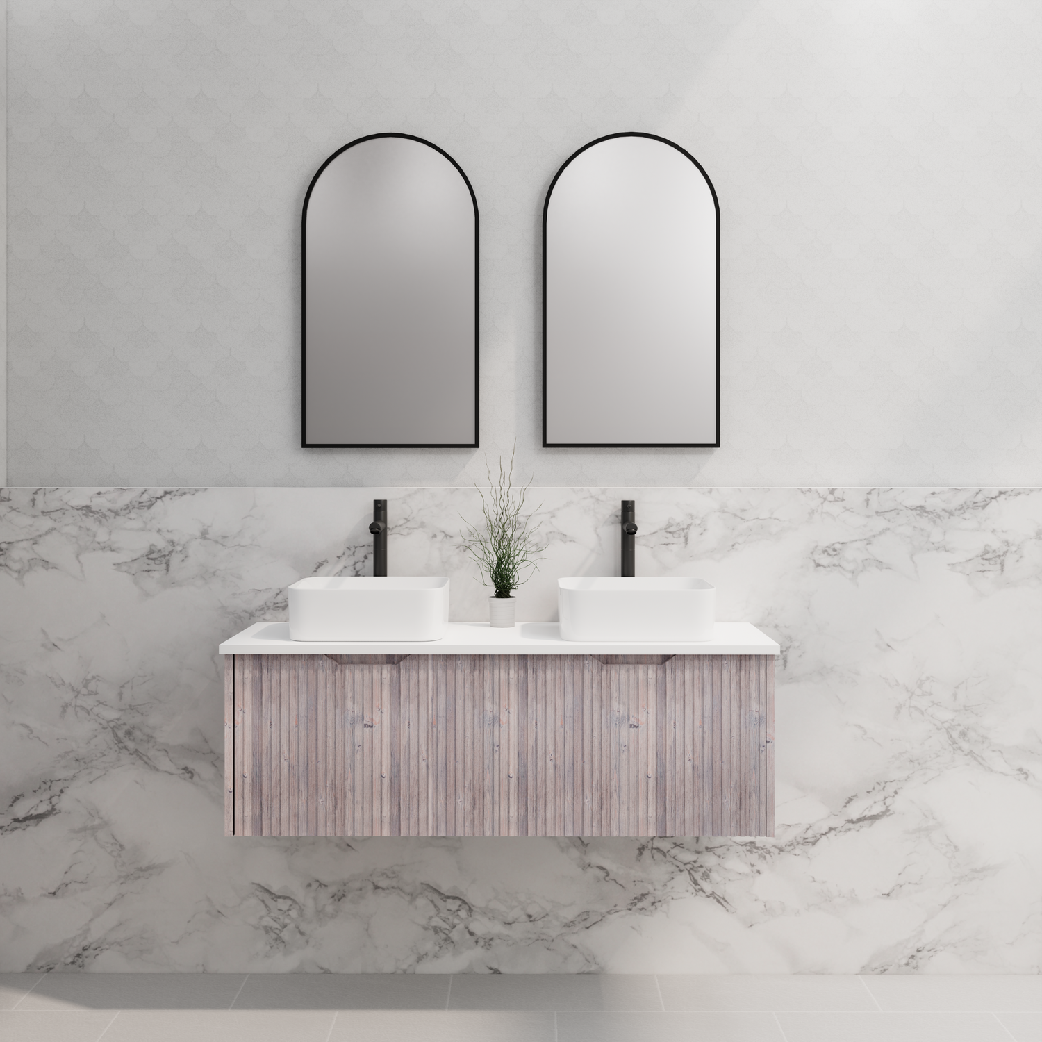 ABS Vienna Wall Hung Double Bowl Vanity 1200mm (White Oak)