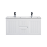ACACIA SHAKER Matte White PVC Wall Hung Vanity 1200 (Double Bowl)