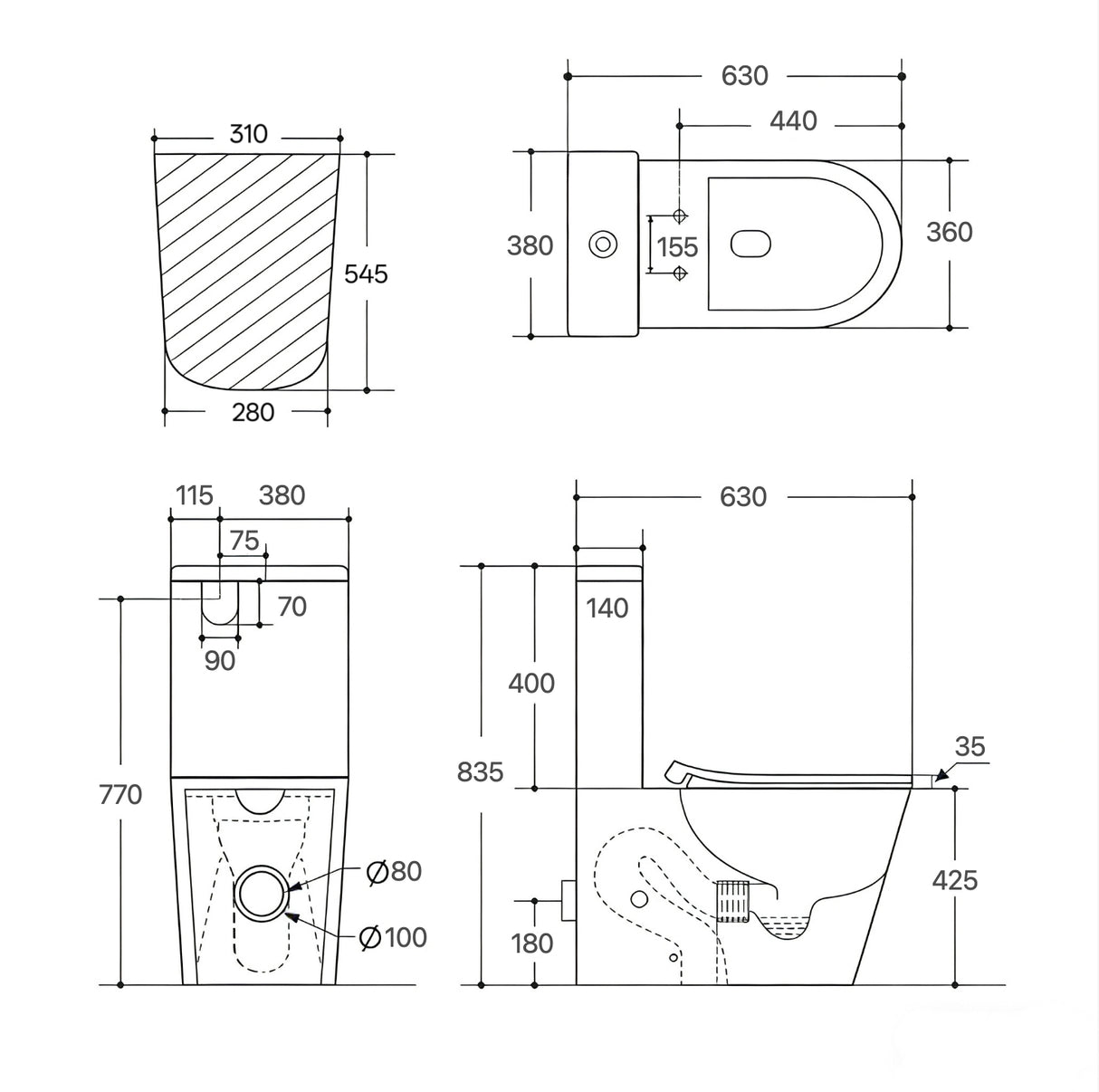 Acadia Full Rimless Wall Faced Toilet Suite