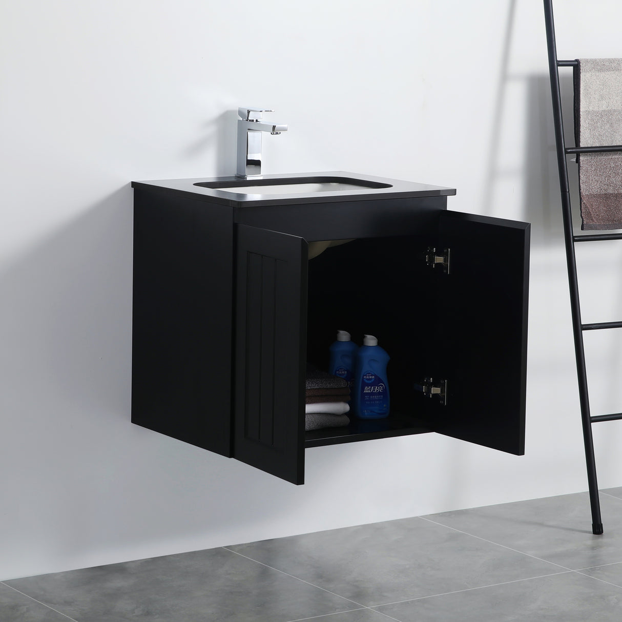 ACACIA SHAKER Matte Black PVC Wall Hung Vanity 600