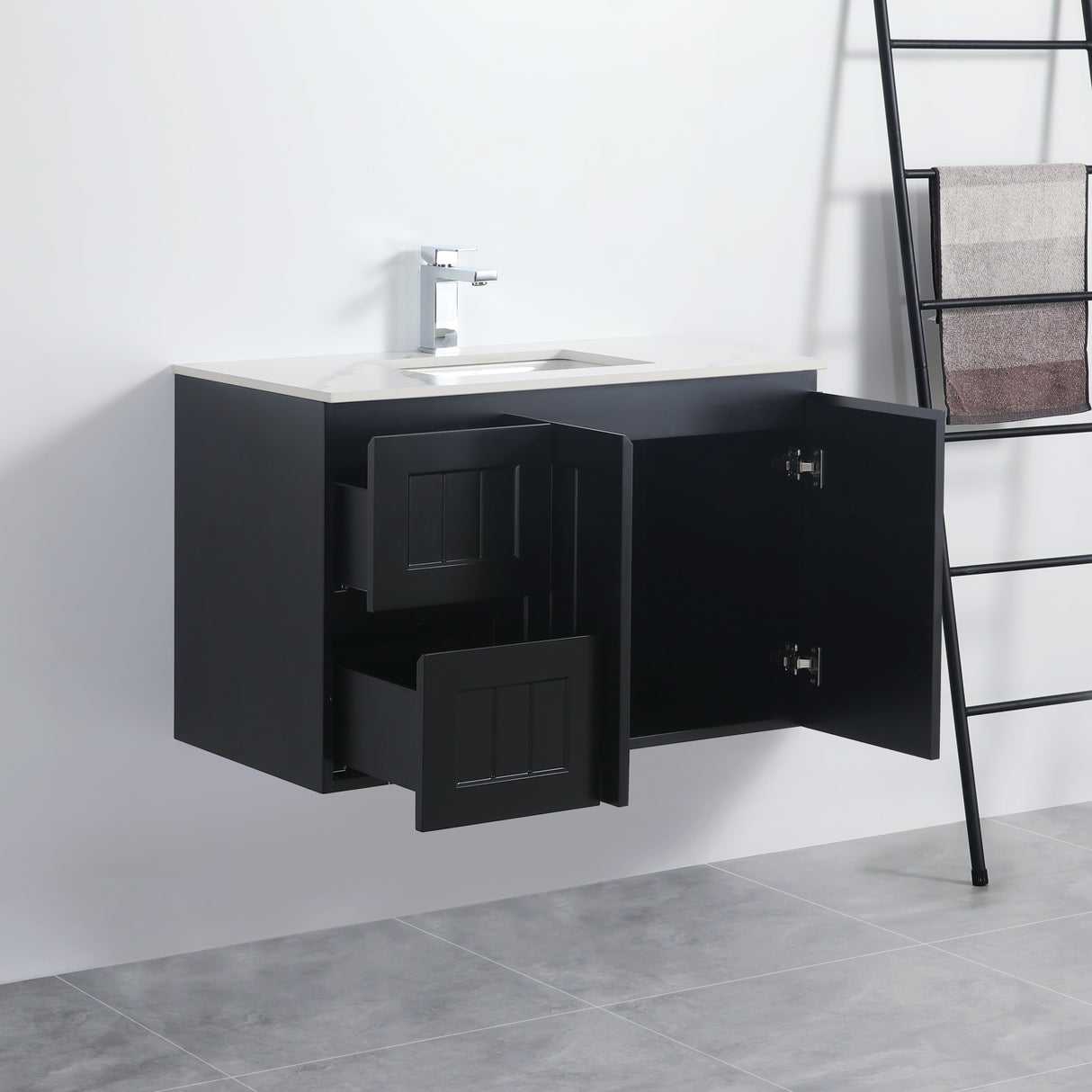 ACACIA SHAKER PVC Wall Hung Vanity 900 (Matte Black)