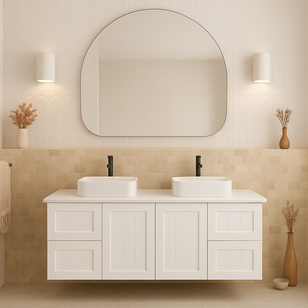 ACACIA SHAKER Matte White PVC Wall Hung Vanity 1200 (Double Bowl)