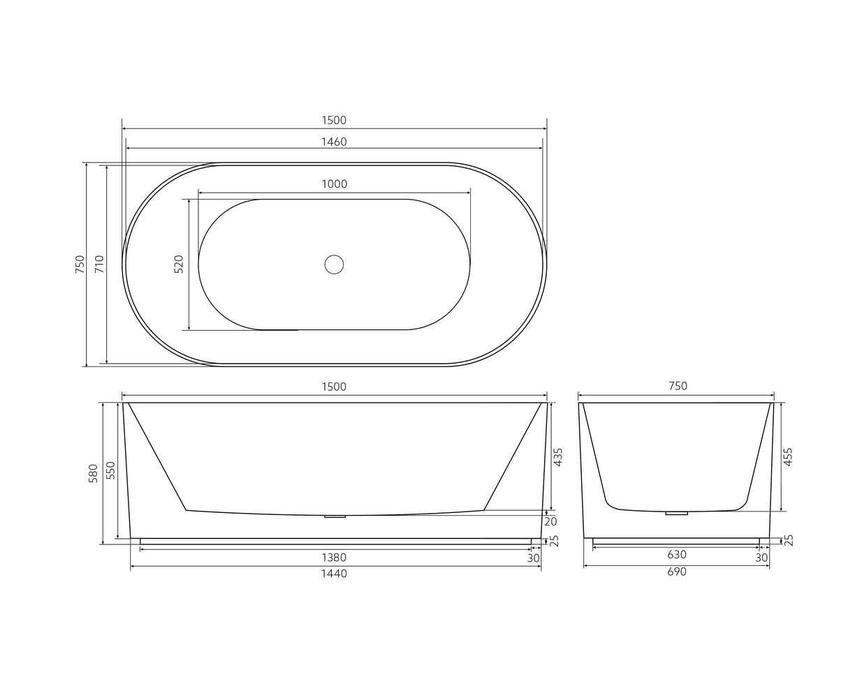Ally Groove Freestanding Bathtub with Non-Overflow (Matte Black)(1500/1700mm)