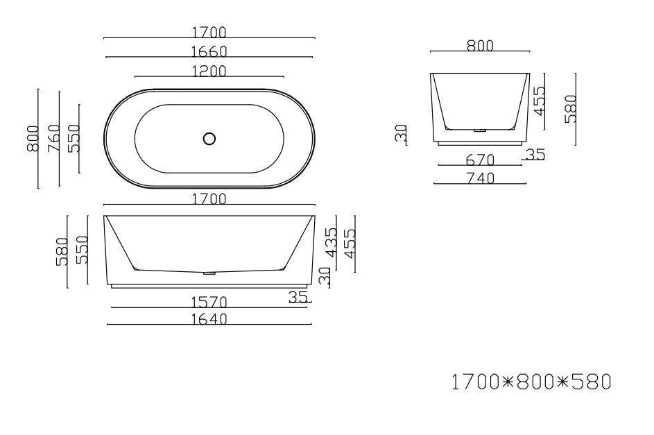 Ally Groove Freestanding Bathtub with Non-Overflow (Matte Black)(1500/1700mm)