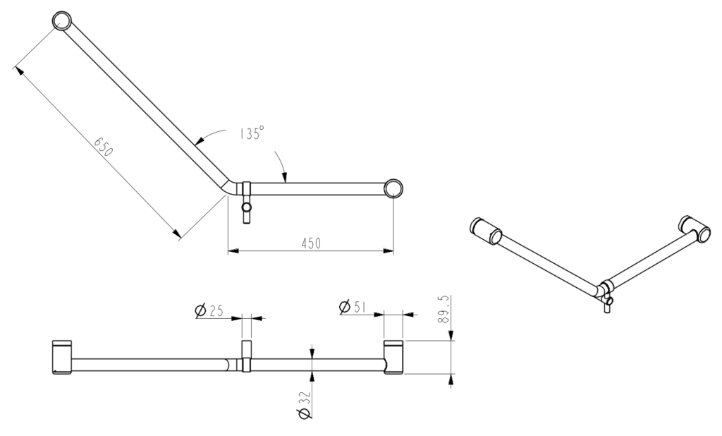 Mica Care Curved - 45 Degree - 450x650mm- Grab Rail