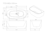 ANNA Back-to-Wall Bathtub (Gloss White) 1500/1700mm - Overflow