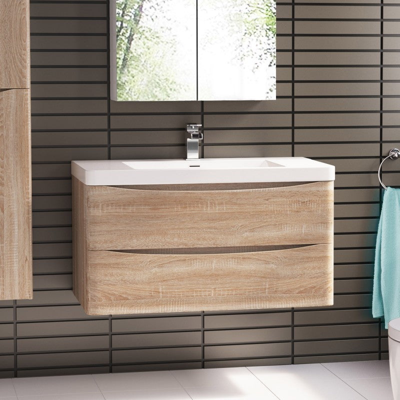 ANCONA Wall Hung Vanity White Oak 1200mm - Clearance