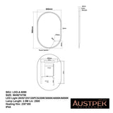 AQUA LED Oval Acrylic Frameless Mirror 600x900mm