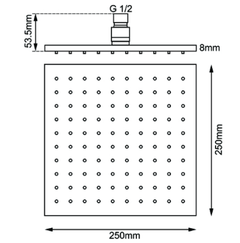 AQU 250mm Shower Head - Brushed Nickel Technical Drawing