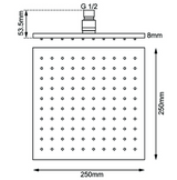 AQU 250mm Shower Head - Brushed Nickel Technical Drawing