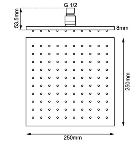 AQU 250mm Shower Head - Brushed Nickel Technical Drawing