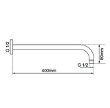 AQU Round Wall Straight Shower Arm 400mm - Chrome Technical Drawing