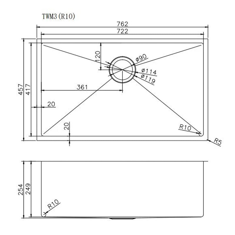 AQU Copper Kitchen Sink (762x457x254)