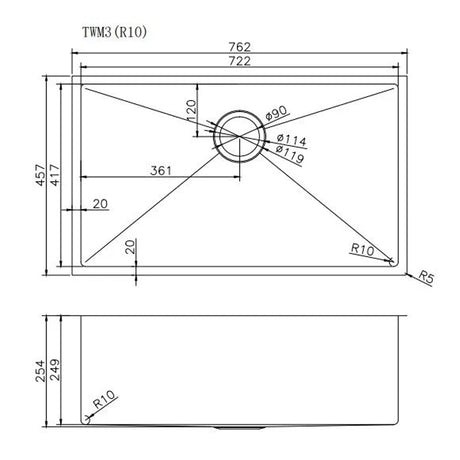 AQU Copper Kitchen Sink (762x457x254)