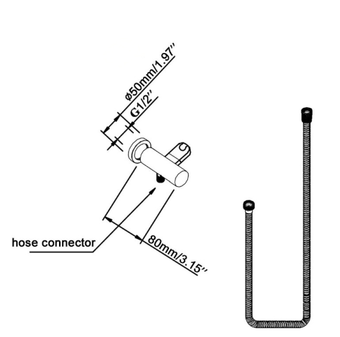 AQU Round Hand Held Shower Bracket Holder - Black Technical Drawing