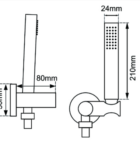 AQU Round Hand Held Shower Set - Chrome Technical Drawing