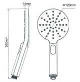 AQU Round ABS 3 Function Handheld Shower - Brushed Gun Metal Technical Drawing