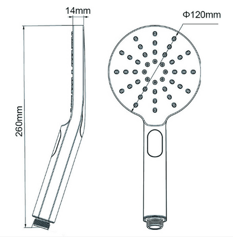 AQU Round ABS 3 Function Handheld Shower - Brushed Gun Metal Technical Drawing
