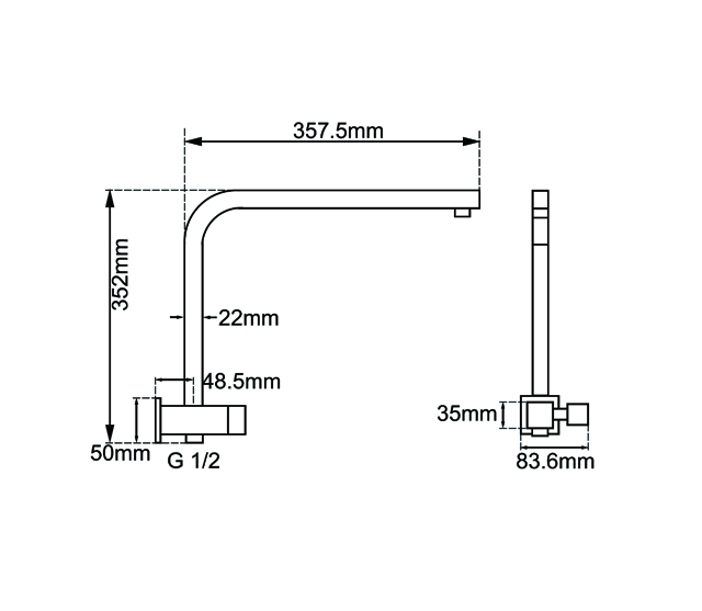 AQU Square Shower Station Without Shower Head And Handheld Shower - Black Technical Drawing