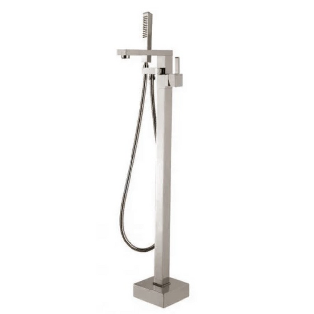 AQU Square Freestanding Bath Mixer With Handheld Shower - Brushed Nickel