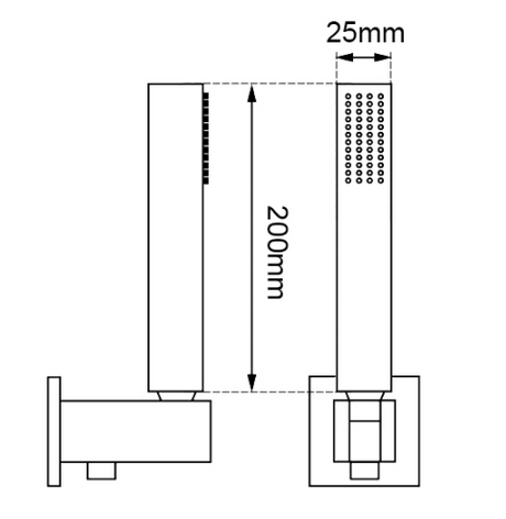 Square Hand Held Shower Set - Chrome Technical Drawing