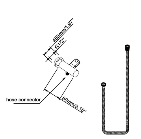 AQU Square Hand Shower Rail Without Handheld Shower - Chrome Technical Drawing
