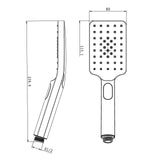 AQU Square 3 Functions Rainfall Handheld Shower Head - Brushed Gun Metal Technical Drawing