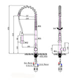 AQU Tall Spring Pull Out Kitchen Mixer - Black Technical Drawing