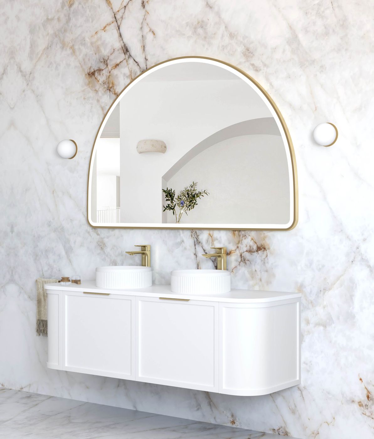 ARCHIE LED Half Moon Mirror 1000x1500mm (Brushed Gold)