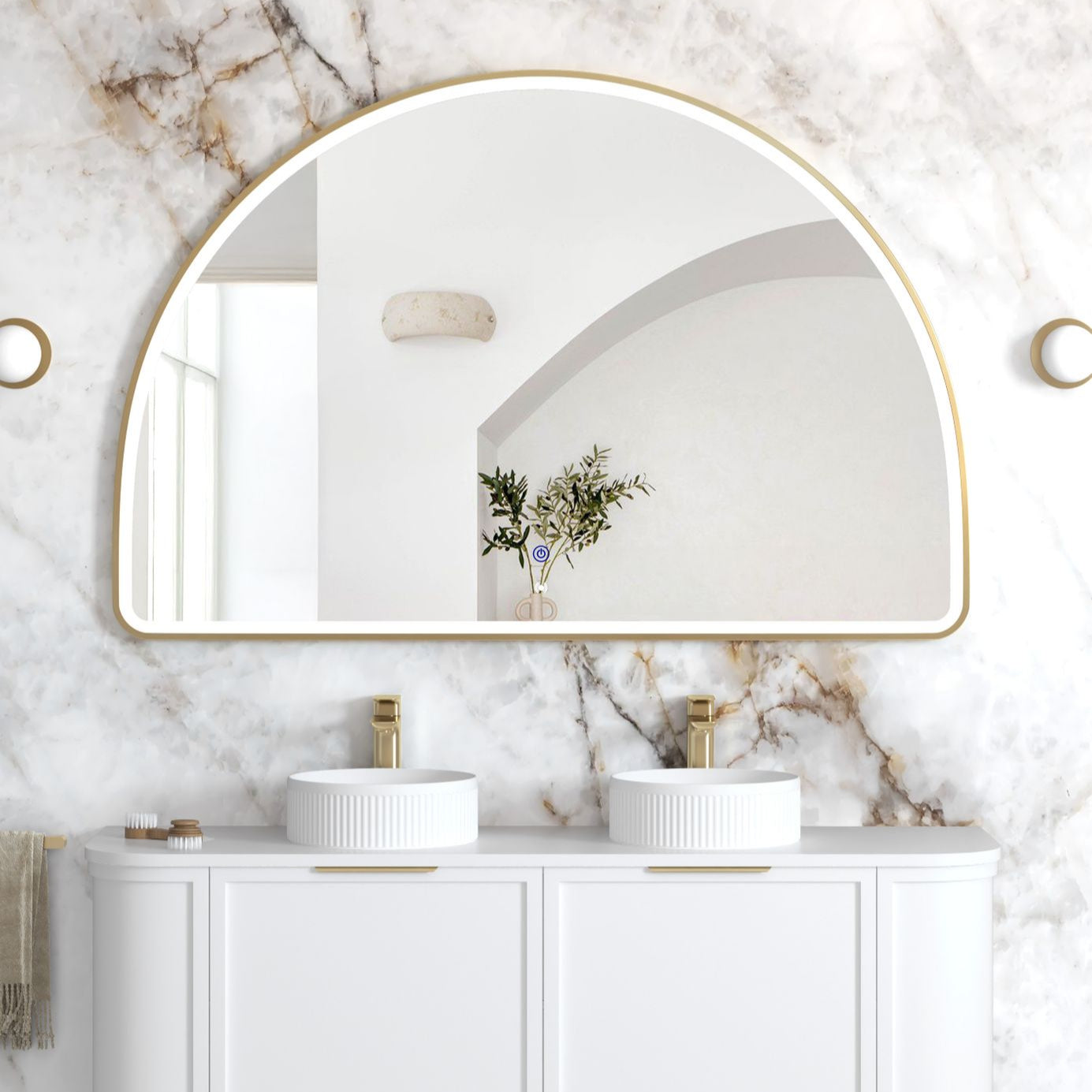 ARCHIE LED Half Moon Mirror 1000x1500mm (Brushed Gold)