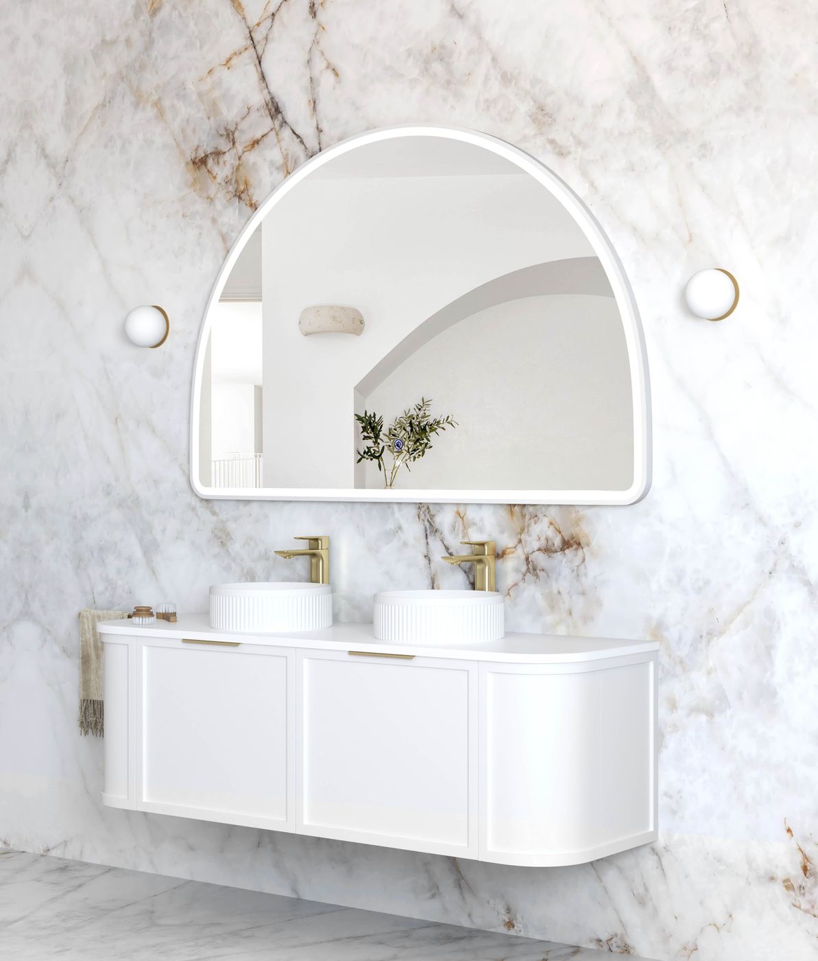 ARCHIE LED Half Moon Mirror 1000x1500mm (Matte White)