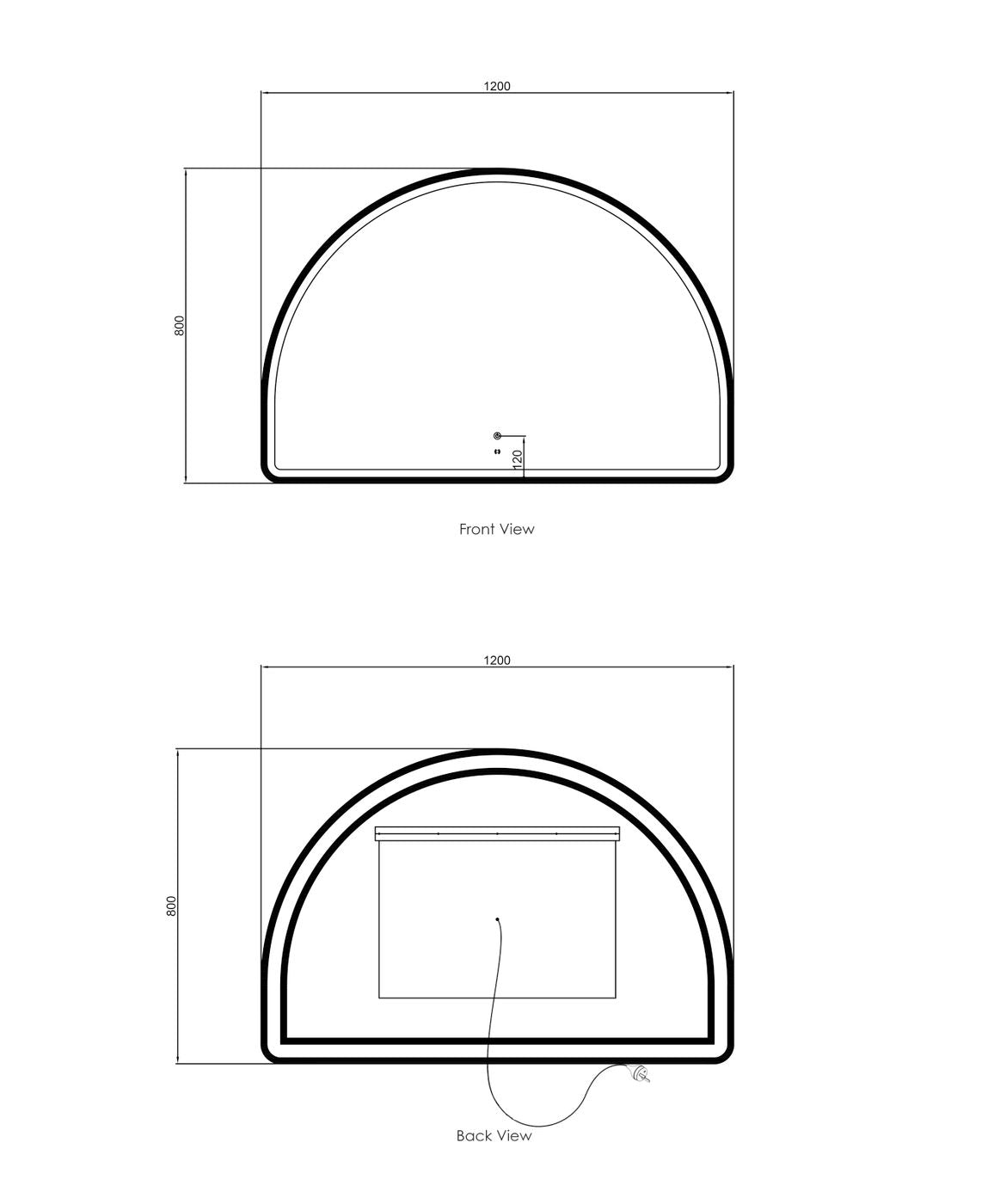 ARCHIE LED Half Moon Mirror 800x1200mm