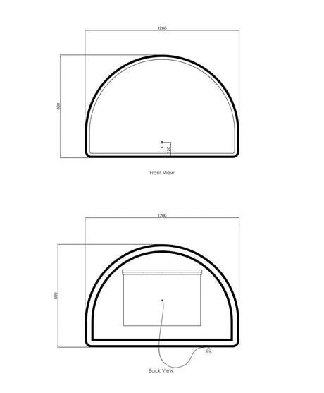 ARCHIE LED Half Moon Mirror 800x1200mm